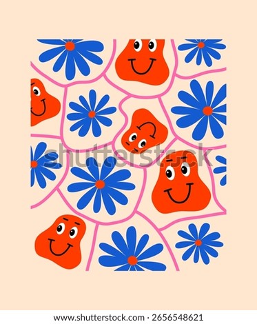 Illustration of abstraction with flowers on a light beige background.