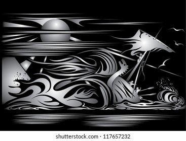 An illustration of the abstractly drawn storm