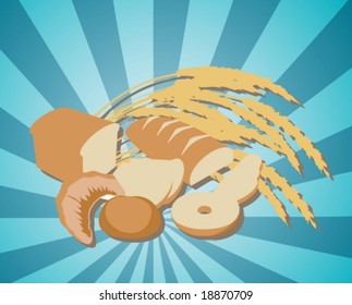 Illustration of an abundance of bread and harvest