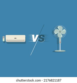 illustration of ac or air conditioner vs fan, flat design vector, comparison of ac and regular fan, the disadvantages and advantages of the two tools