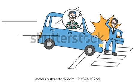 It is an illustration of an accident between a car driven by a man and a male office worker who is commuting.