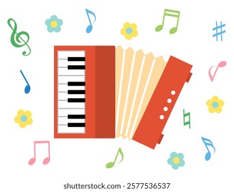 An illustration of an accordion and musical notes.