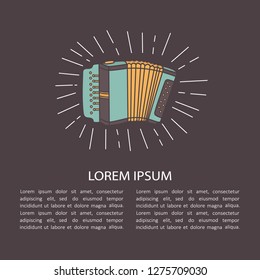 Illustration with accordion and place for your text here. Musical instrument, hand drawn backdrop. Colorful background vector. Decorative wallpaper, good for printing