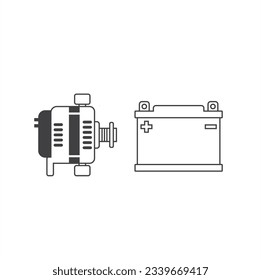 illustration of accu and car alternator, automotive part.