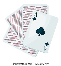 Illustration of ace club or clover playing cards. On-board game or gambling for casino.