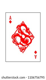 the illustration - ace of the playing cards of diamonds with dragon.