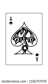 the illustration - ace of the playing cards of spades with dragon.