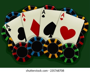 Illustration of Aces Surrounded by Poker Chips