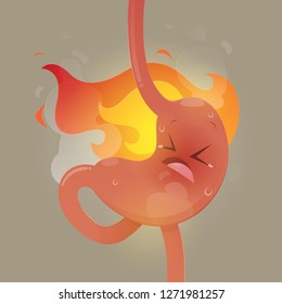 Illustration from acid reflux or heartburn, Cartoon vector, Concept with internal health