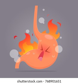 Illustration From Acid Reflux Or Heartburn, Cartoon Vector, Concept With Internal Health