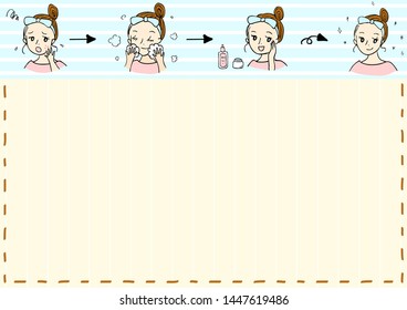 illustration of acne skin woman washing her face 