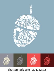 illustration of the acorn with icons composition