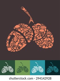 illustration of the acorns with icons composition