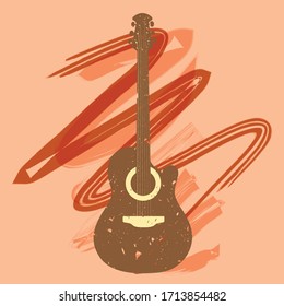 Illustration of an acoustic guitar with paint strokes in the background.