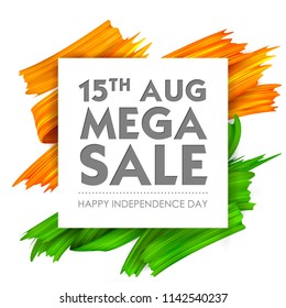 illustration of Acrylic brush stroke tricolor banner with Indian flag for 15th August Happy Independence Day of India Sale Promotion advertisement background
