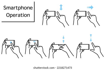 Illustration of actions to operate a smartphone (pinch, zoom, swipe, flick, tap, double-tap)