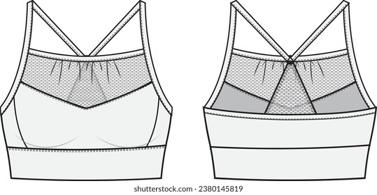 Illustration of active bra, Fashion Flat Sketch Vector Illustration, CAD, Technical Drawing, Flat Drawing, Template, Mockup.