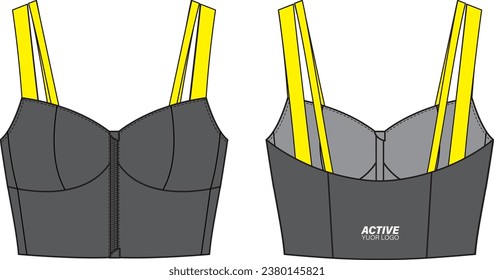 Illustration of active bra, Fashion Flat Sketch Vector Illustration, CAD, Technical Drawing, Flat Drawing, Template, Mockup.