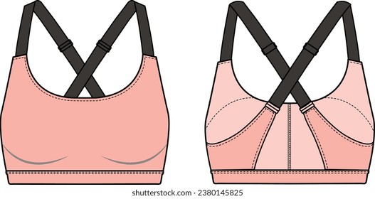 Illustration of active bra, Fashion Flat Sketch Vector Illustration, CAD, Technical Drawing, Flat Drawing, Template, Mockup.