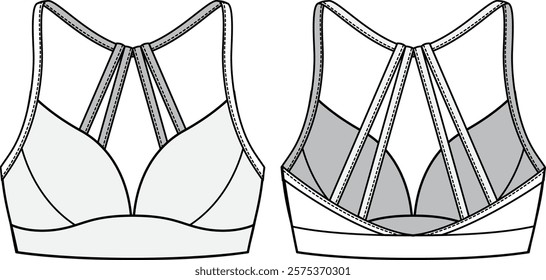 Illustration of active bras, sports tight vest, underwear. fashion flat sketch vector, cad, technical drawing, flat drawing, template, mockup.