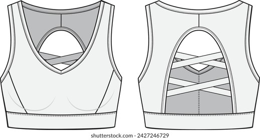 Illustration of active Vest, Fashion Flat Sketch Vector, CAD, Technical Drawing, Flat Drawing, Template, Mockup.Sports tight vest.