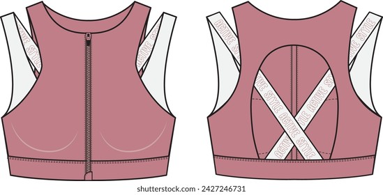 Illustration of active Vest, Fashion Flat Sketch Vector, CAD, Technical Drawing, Flat Drawing, Template, Mockup.Sports tight vest.