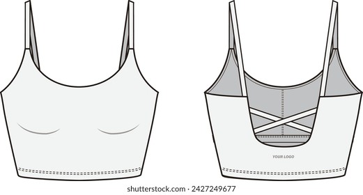 Illustration of active Vest, Fashion Flat Sketch Vector, CAD, Technical Drawing, Flat Drawing, Template, Mockup.Sports tight vest.