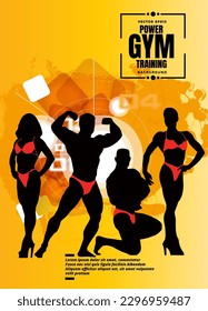 Illustration of active young body builder muscle people, vector