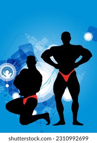 Illustration of active young body builder muscle people, vector