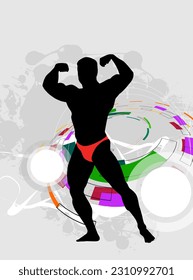 Illustration of active young body builder muscle people, vector