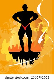 Illustration of active young body builder muscle people, vector