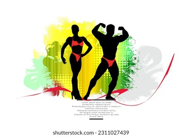 Illustration of active young body builder muscle people, vector