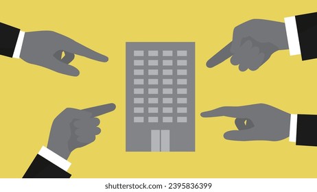 illustration of activist shareholder, hands and building,vector