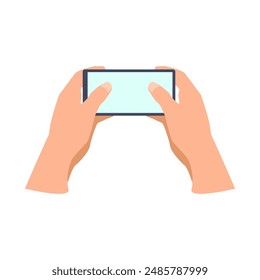 Illustration of the activity of holding a smartphone with both hands. mockup, template, design, flat. Vector