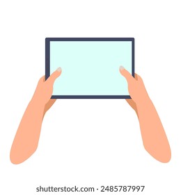 Illustration of the activity of holding a tablet with both hands. mockup, template, design, flat. Vector