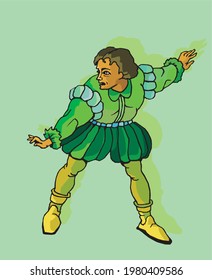illustration of an actor dancing in green outfit