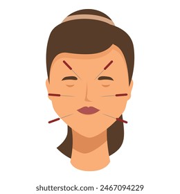 Illustration of acupuncture facial treatment for relaxation, wellness, and beauty in holistic healthcare and alternative medicine. Vector graphic for cosmetic and medical use