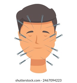 Illustration of acupuncture therapy concept with a vector graphic depicting traditional chinese holistic treatment for pain relief. Stress reduction. And overall wellness using needles and acupressure