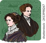 Illustration of Ada Lovelace (1815-1852) and Charles Babbage (1791-1871), 19th century computer scientists.