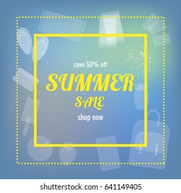 Illustration for add, banner, signboard with bright inscription and blue background