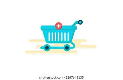 illustration of adding shopping products with trolley symbol and plus sign