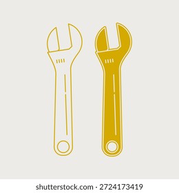 Illustration of an adjustable wrench in two different styles. Mechanical tools. Vector illustration