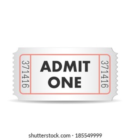 Illustration of an admit one ticket isolated on a white background.