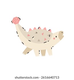 Illustration of adorable cartoon Ankylosaurus dinosaur isolated on white background.