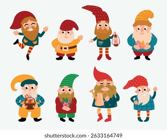 Illustration of Adorable Cartoon Gnomes