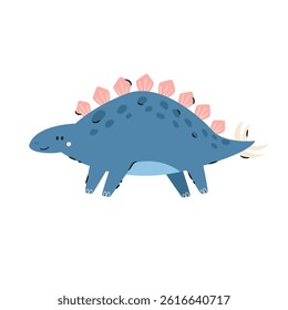 Illustration of adorable cartoon stegosaurus dinosaur isolated on white background.