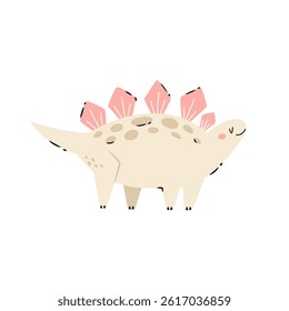 Illustration of adorable cartoon stegosaurus dinosaur isolated on white background.