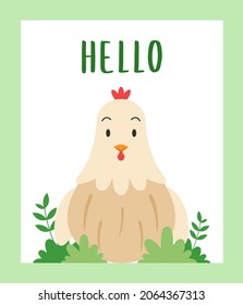 Illustration of adorable Chicken with flat style.