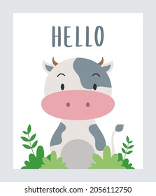 Illustration of adorable cow with flat style.