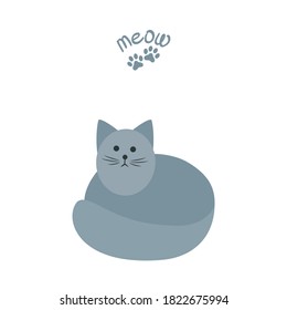 Illustration of the  adorable, cute and lying cat .Isolated on white background. Vector illustration. Clip art for web card, poster, cover, decorations.